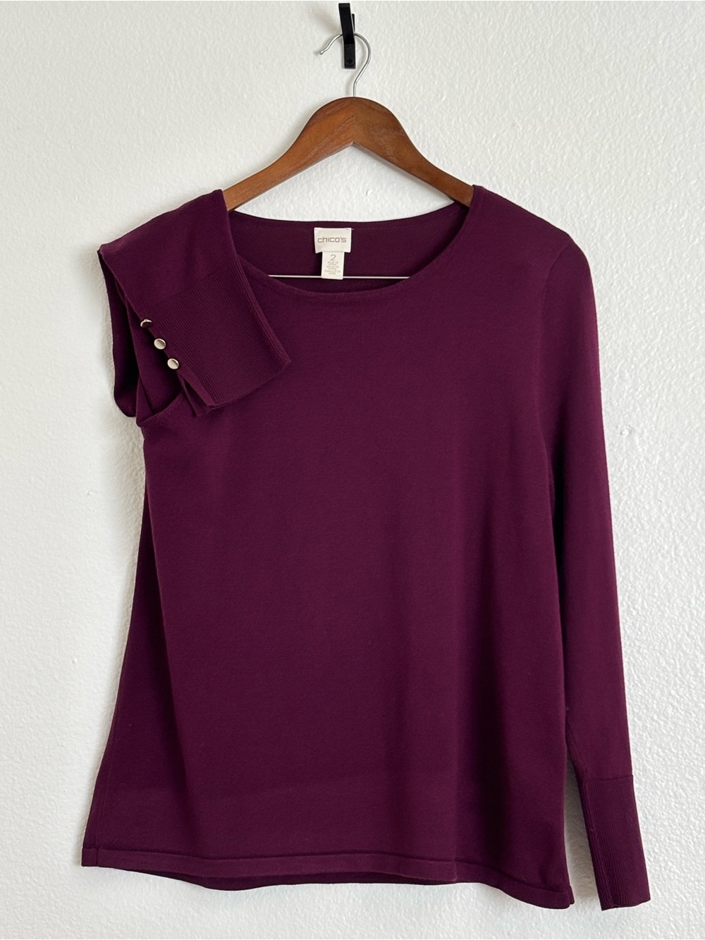 Chico's Plum Long-Sleeve Knit Top with sleeve detail
